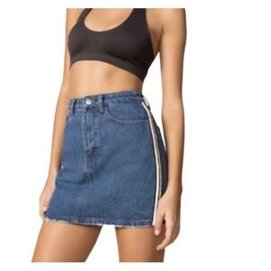 Revolve Superdown Marianna Metallic Side Stripe Denim‎ Mini Skirt Women Size L